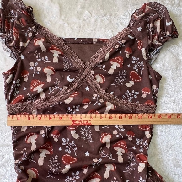 Romwe Mini/Midi Dress ForestFairy Baby Doll Sheer Mesh Cap Sleeves sz 6 Brown - Picture 8 of 11